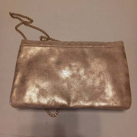 MADISON WEST Carly Crossbody Rose-gold Metallic Foldover Bag Clutch, Used - Picture 3 of 11